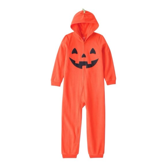 Carter's Size 4T Halloween Jack-O-Lantern Fleece Hooded Zip-Up 1-Piece Pajama - Picture 1 of 8